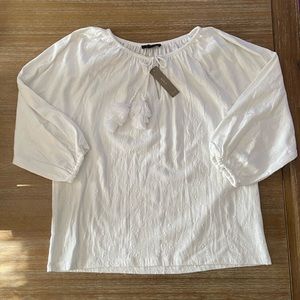 J. Crew Embroidered Tassel Tie Blouse